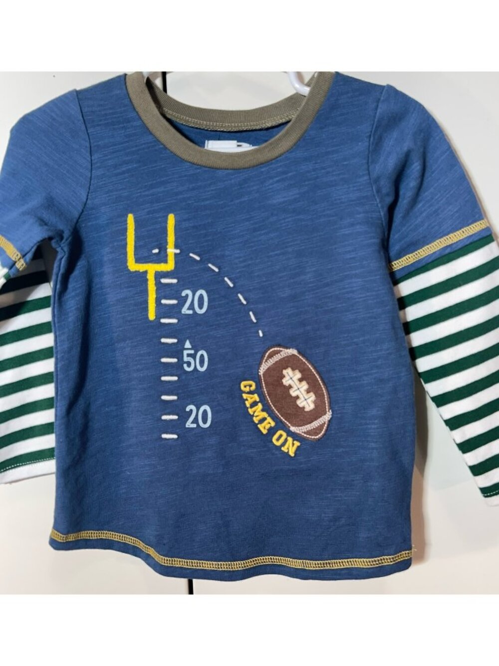 Mud Pie 12m 18m NWOT Football shirt sports fall ball Game On embroidery blue